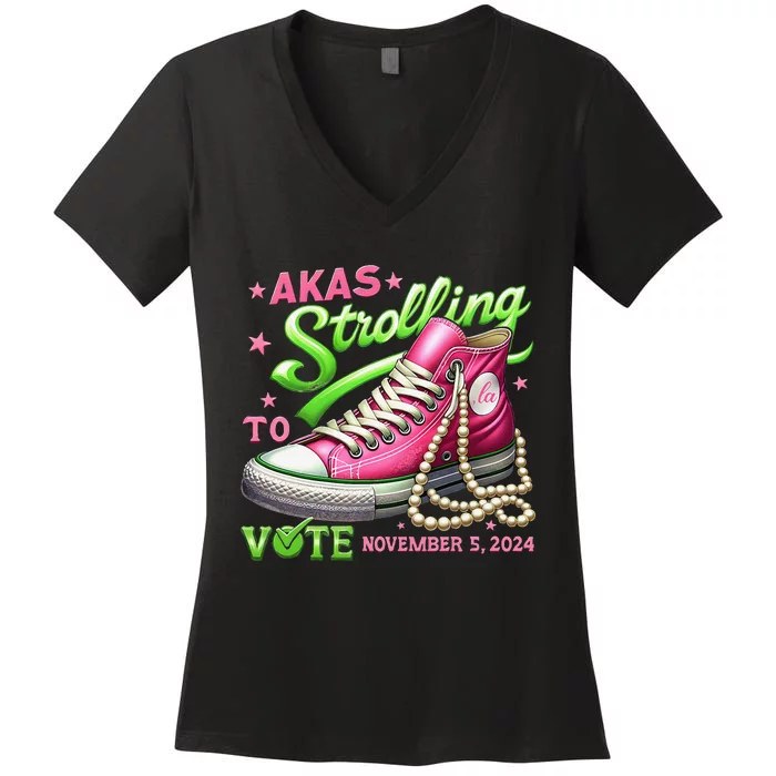 Akas Strolling To Vote November 5 2024 Kamala Harris Gift Women's V-Neck T-Shirt