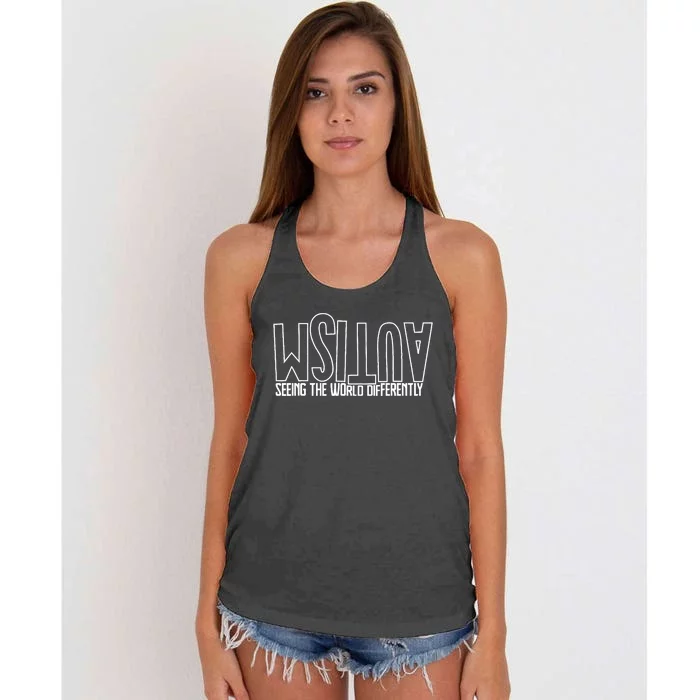 Autism Seeing The World Differently Awareness Women's Knotted Racerback Tank