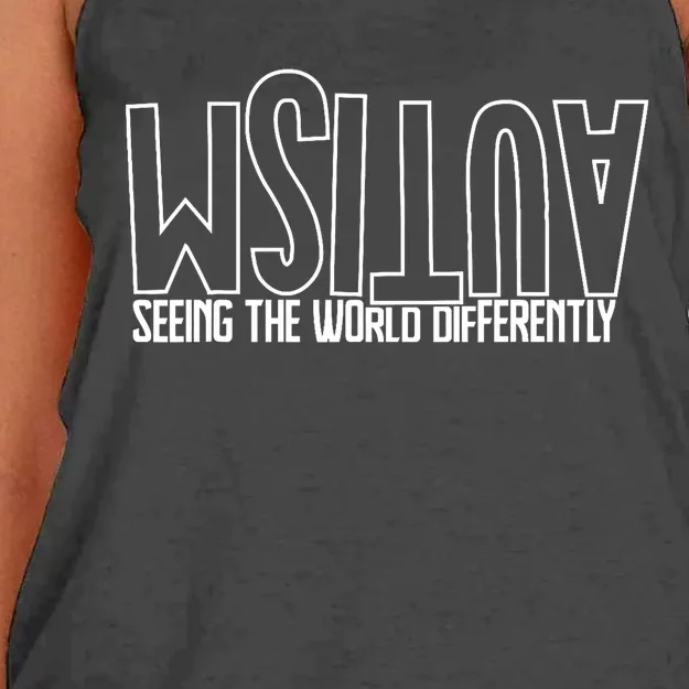 Autism Seeing The World Differently Awareness Women's Knotted Racerback Tank