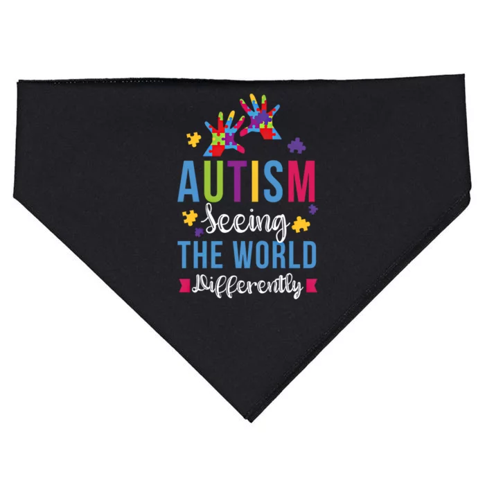 Autism Seeing The World Differently April Awareness Month Funny Gift USA-Made Doggie Bandana