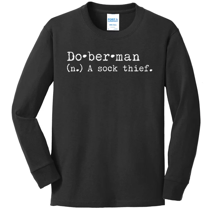 A Sock Thief Doberman Dog funny pet lovers Kids Long Sleeve Shirt