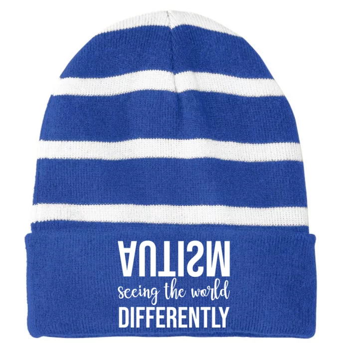 Autism Seeing The World Differently Striped Beanie with Solid Band