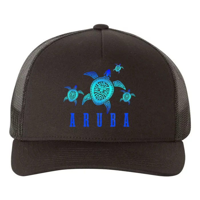 Aruba Sea Turtle Tribal Pattern Scuba Diving Diver Aruba Yupoong Adult 5-Panel Trucker Hat