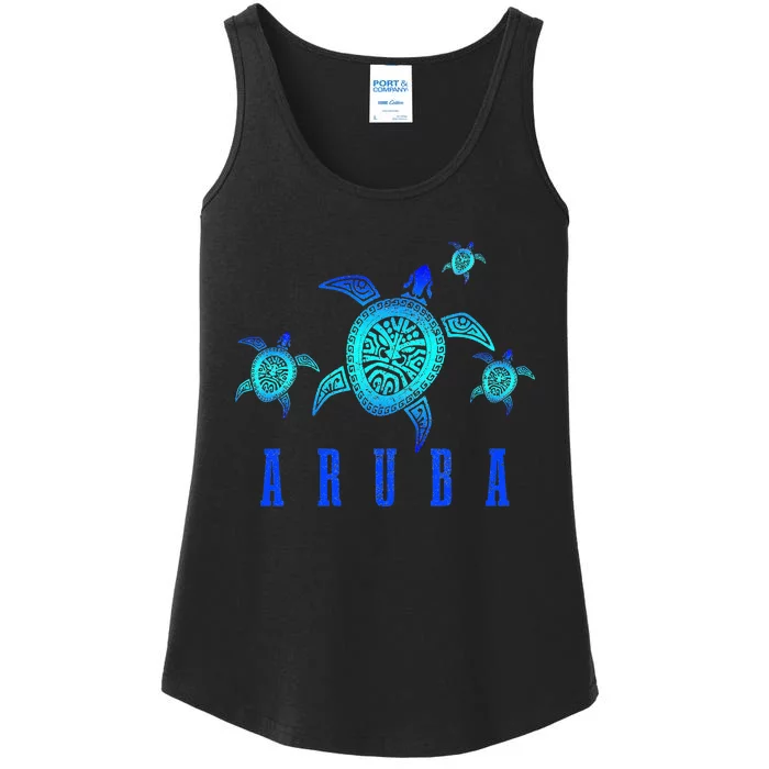 Aruba Sea Turtle Tribal Pattern Scuba Diving Diver Aruba Ladies Essential Tank