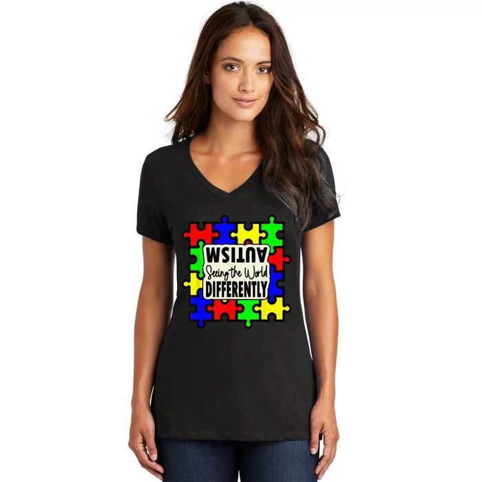 Autism Seeing the World Differently  Child Women's V-Neck T-Shirt