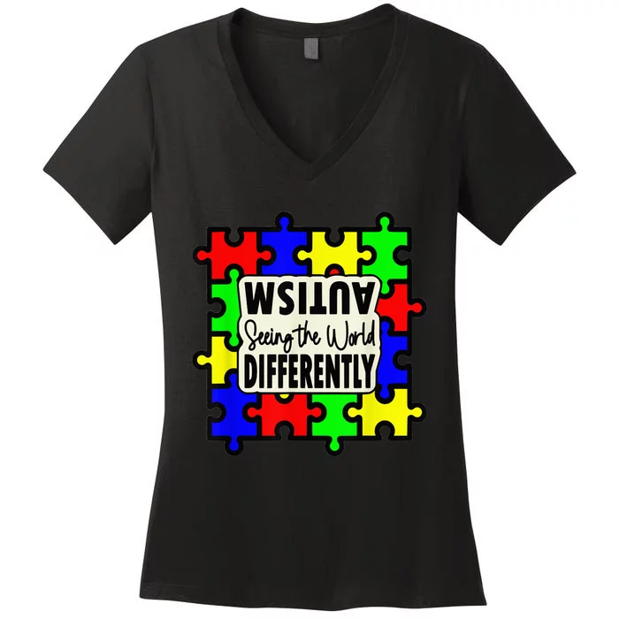 Autism Seeing the World Differently  Child Women's V-Neck T-Shirt