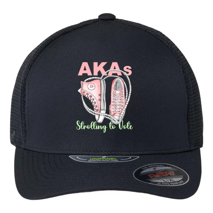 Akas Strolling To Vote Madam President 2024 Shoes And Pearls Gift Flexfit Unipanel Trucker Cap