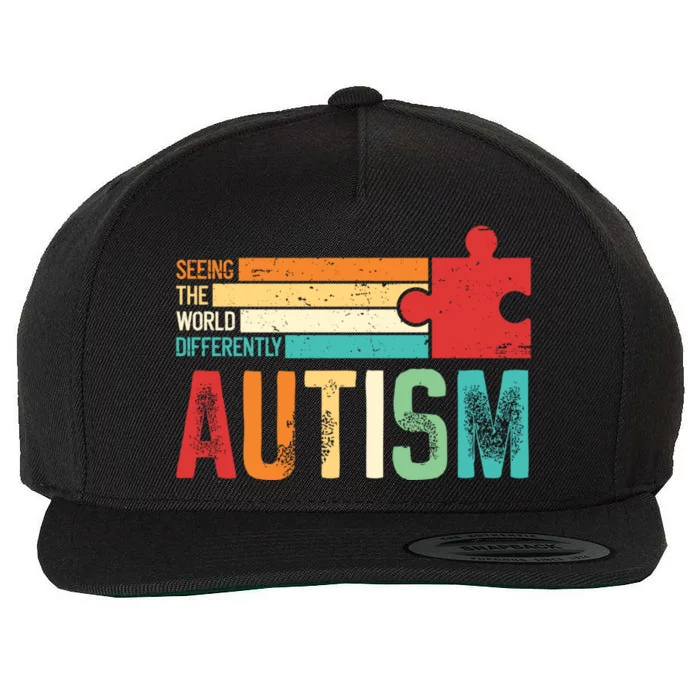 Autism Seeing The World Differently Puzzle Piece Great Gift Wool Snapback Cap