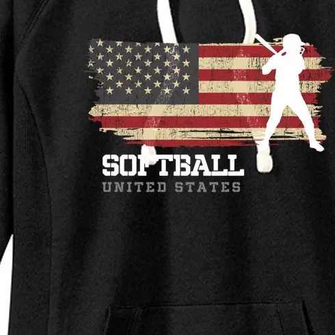 American Softball Team Usa Flag Softball Gift Women's Fleece Hoodie