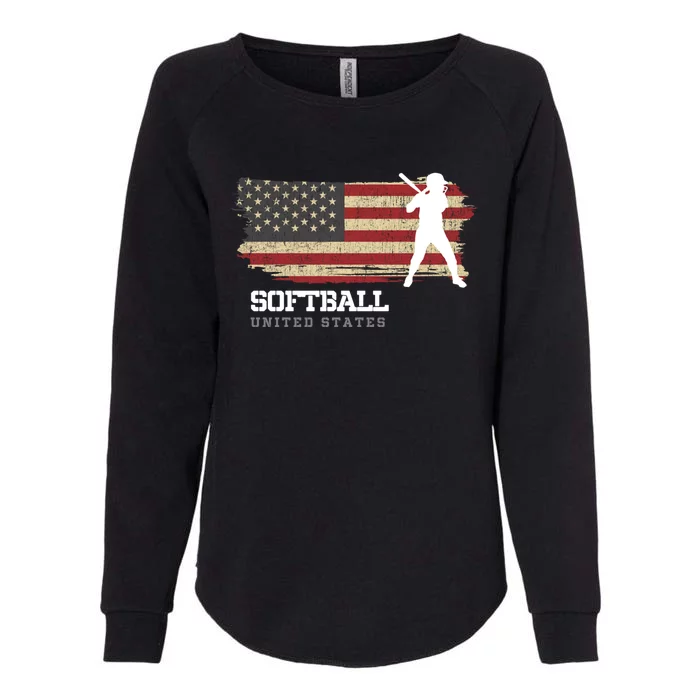 American Softball Team Usa Flag Softball Gift Womens California Wash Sweatshirt