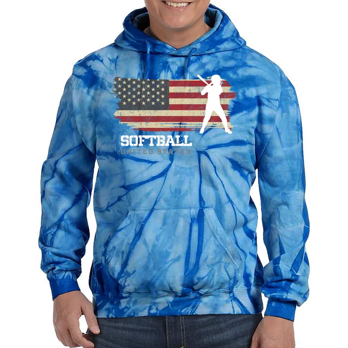 American Softball Team Usa Flag Softball Gift Tie Dye Hoodie