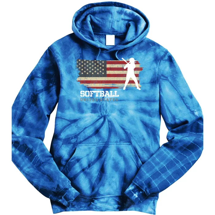 American Softball Team Usa Flag Softball Gift Tie Dye Hoodie