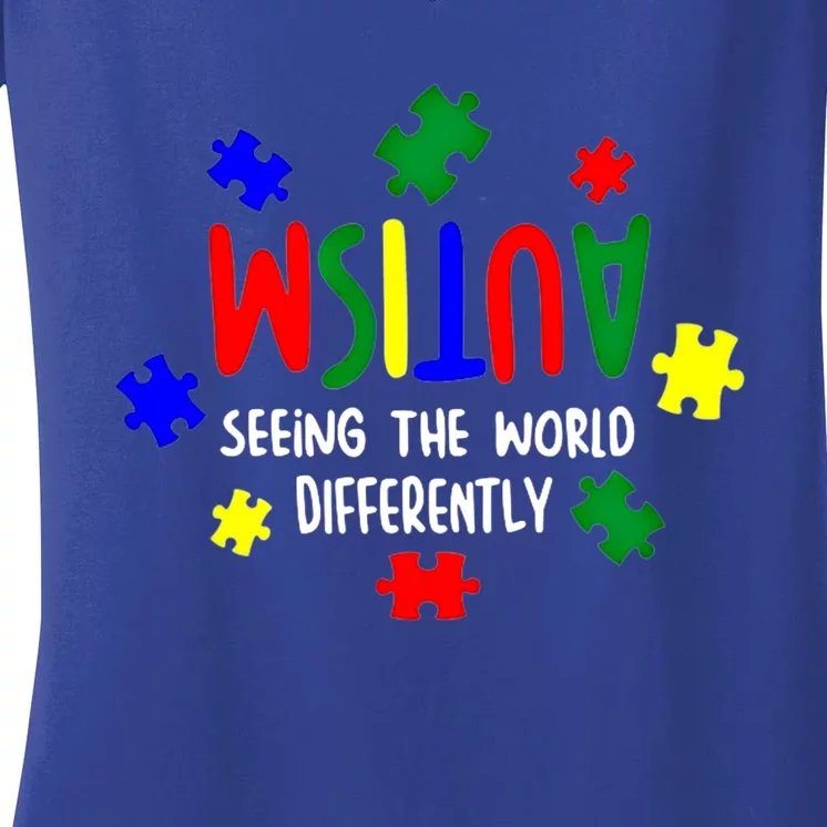 Autism Seeing The World Differently Cute Gift Women's V-Neck T-Shirt