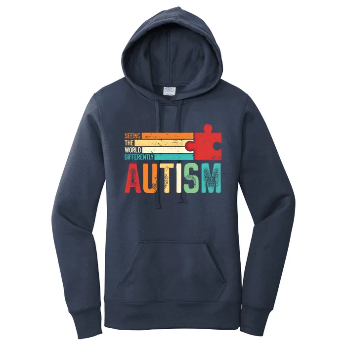 Autism Seeing The World Differently Puzzle Piece Gift Women's Pullover Hoodie