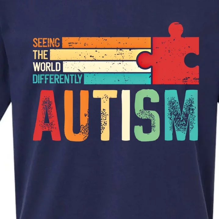 Autism Seeing The World Differently Puzzle Piece Gift Sueded Cloud Jersey T-Shirt