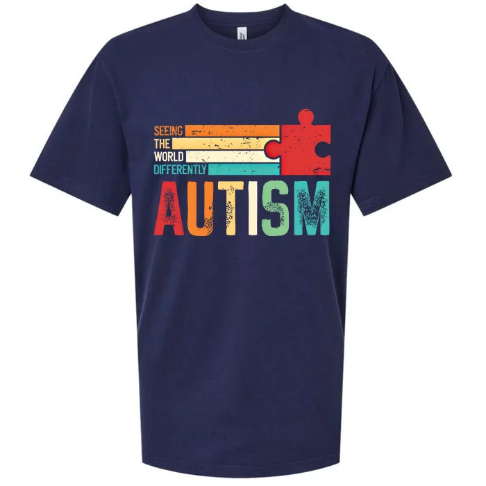 Autism Seeing The World Differently Puzzle Piece Gift Sueded Cloud Jersey T-Shirt