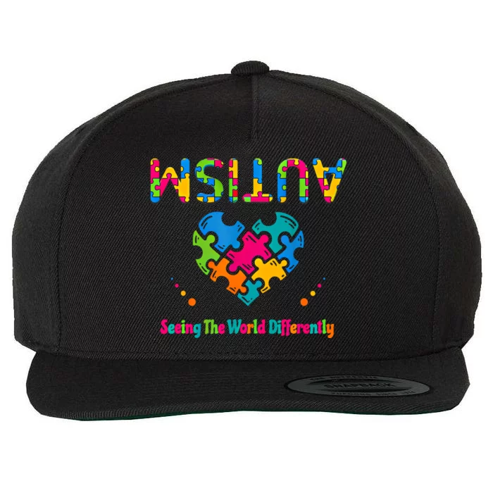 Autism Seeing The World Differently Upside Autism Awareness Gift Wool Snapback Cap