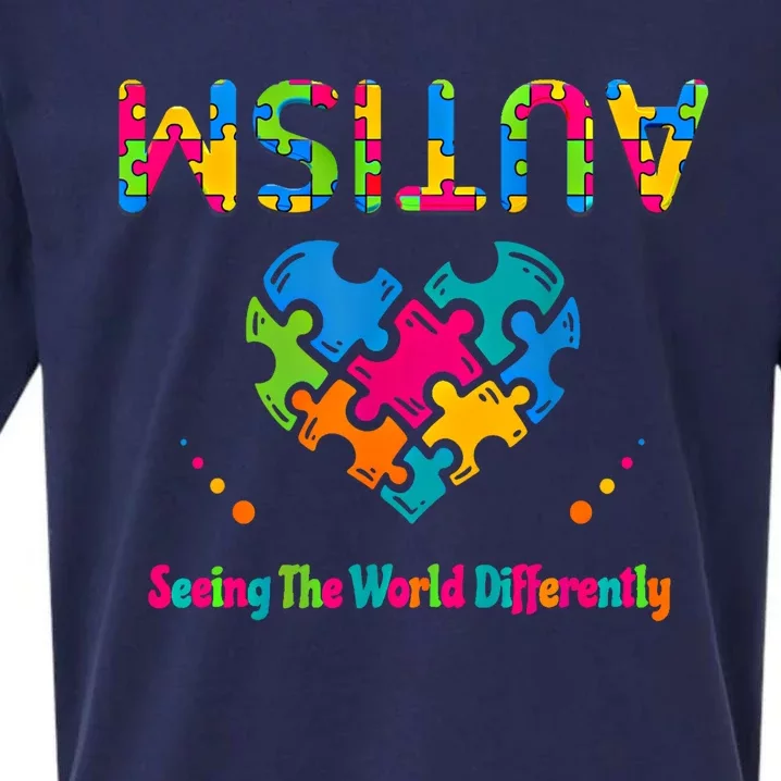 Autism Seeing The World Differently Upside Autism Awareness Gift Sueded Cloud Jersey T-Shirt