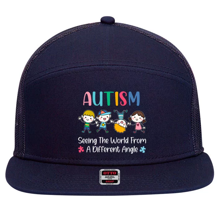 Autism Seeing The World From A Different Angle Gift 7 Panel Mesh Trucker Snapback Hat