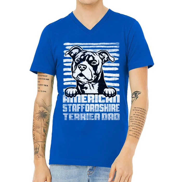 American Staffordshire Terrier Dad Cute Gift V-Neck T-Shirt