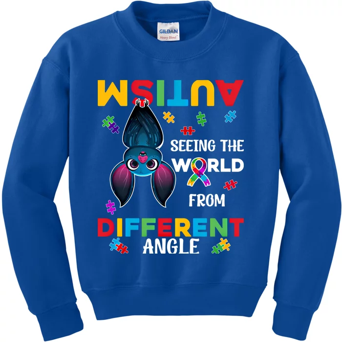 Autism Seeing The World From Different Angle Bat Puzzle Gift Kids Sweatshirt