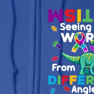 Autism Seeing The World From Different Angle Dinosaur Puzzle Gift Full Zip Hoodie