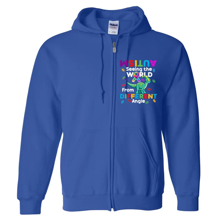 Autism Seeing The World From Different Angle Dinosaur Puzzle Gift Full Zip Hoodie