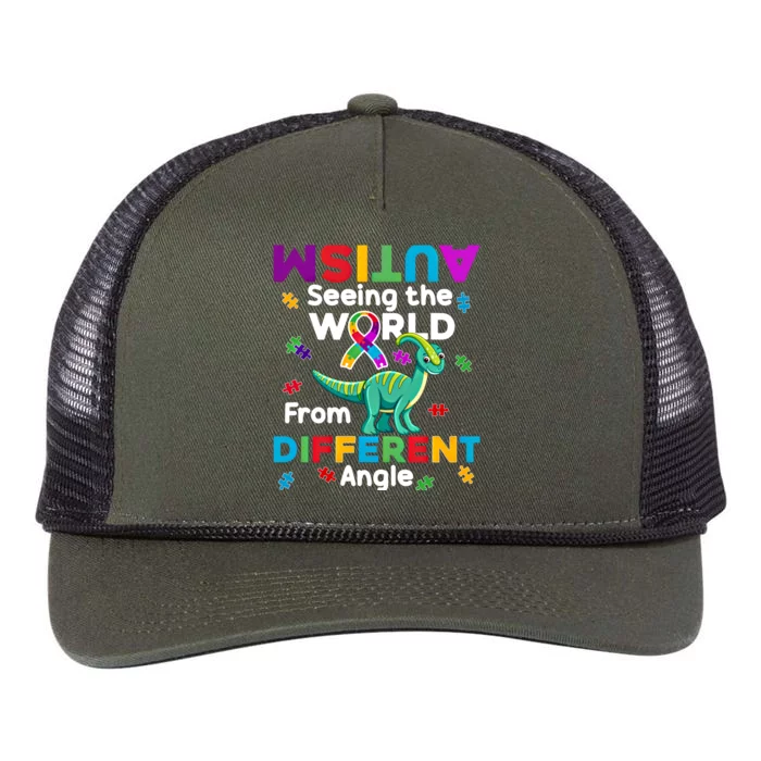 Autism Seeing The World From Different Angle Dinosaur Puzzle Gift Retro Rope Trucker Hat Cap