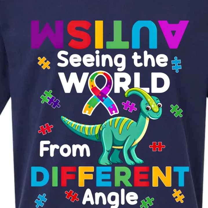 Autism Seeing The World From Different Angle Dinosaur Puzzle Gift Sueded Cloud Jersey T-Shirt