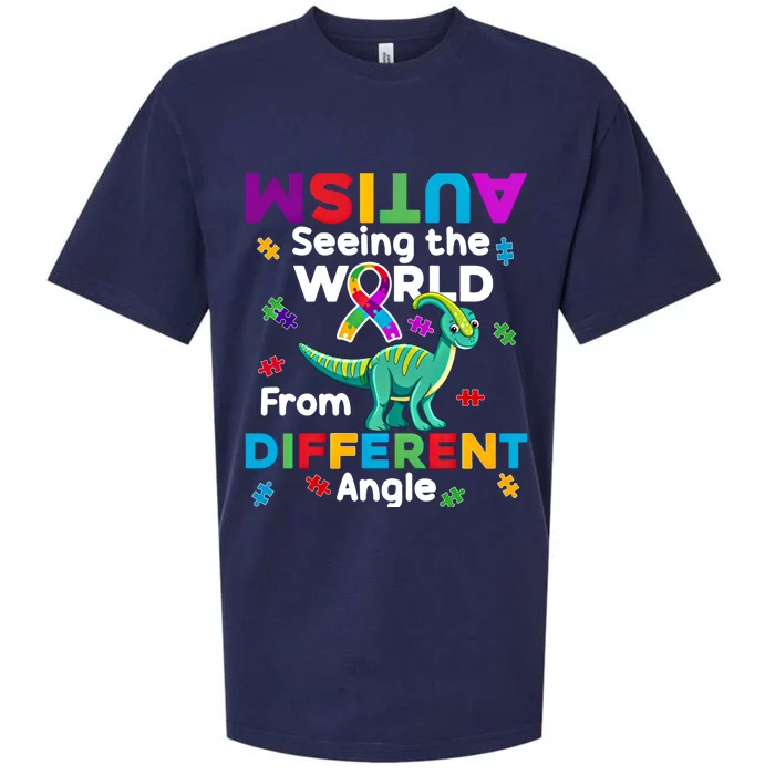 Autism Seeing The World From Different Angle Dinosaur Puzzle Gift Sueded Cloud Jersey T-Shirt