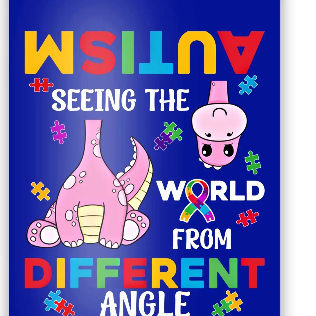 Autism Seeing The World From Different Angle Dinosaur Puzzle Cute Gift Poster