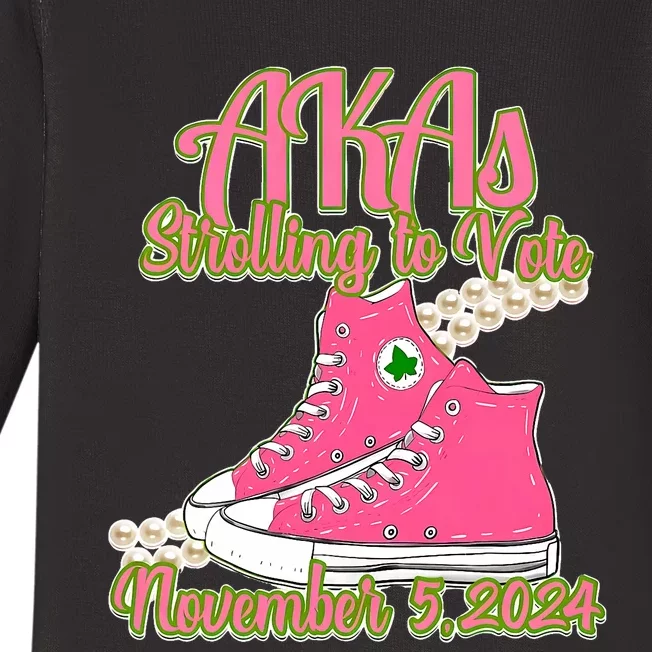 Akas Strolling To Vote November 5 2024 Chucks And Pearls Baby Long Sleeve Bodysuit