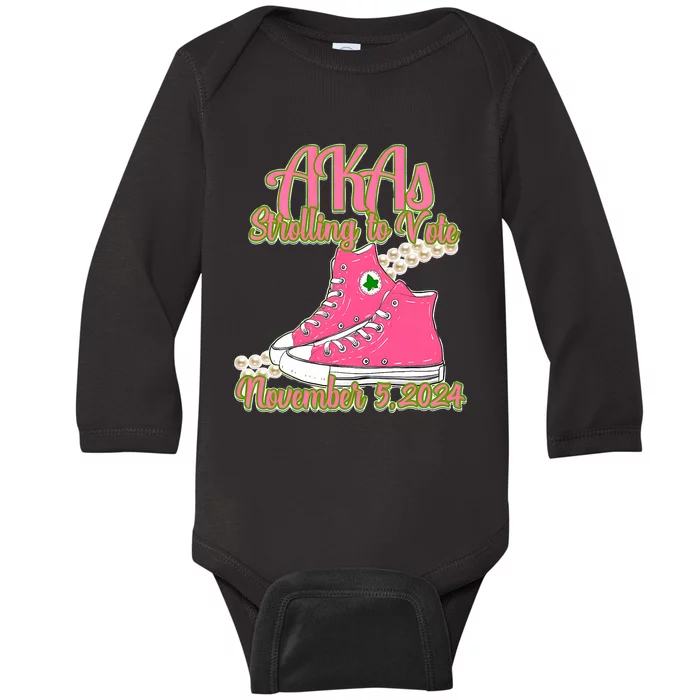 Akas Strolling To Vote November 5 2024 Chucks And Pearls Baby Long Sleeve Bodysuit