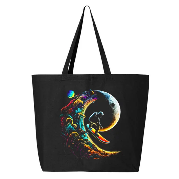 Astronaut surfing through space universe galaxy planets moon 25L Jumbo Tote