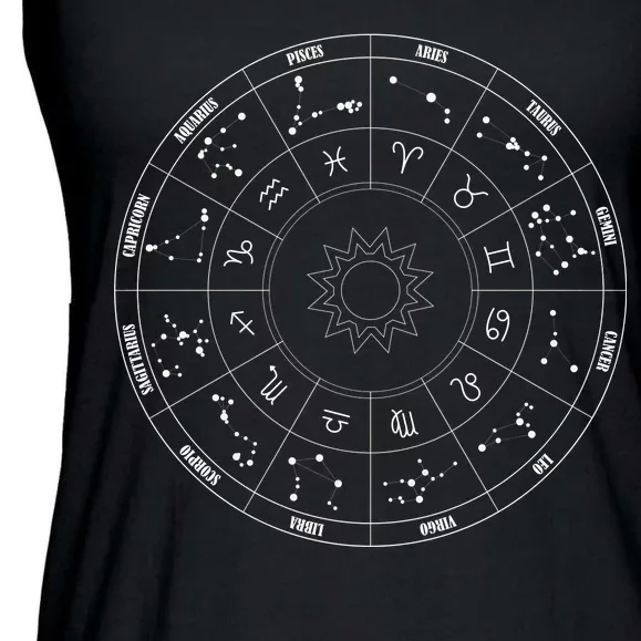 Astrology - Zodiac circle with astrology sings Ladies Essential Flowy Tank