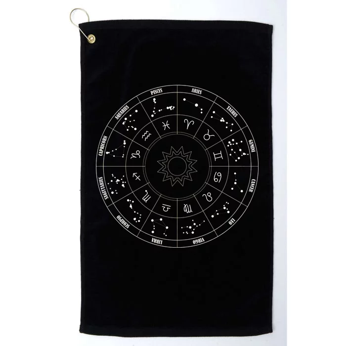 Astrology - Zodiac circle with astrology sings Platinum Collection Golf Towel