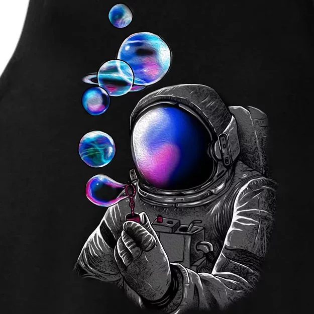 Astronaut Blowing Space Bubbles Ladies Tri-Blend Wicking Tank