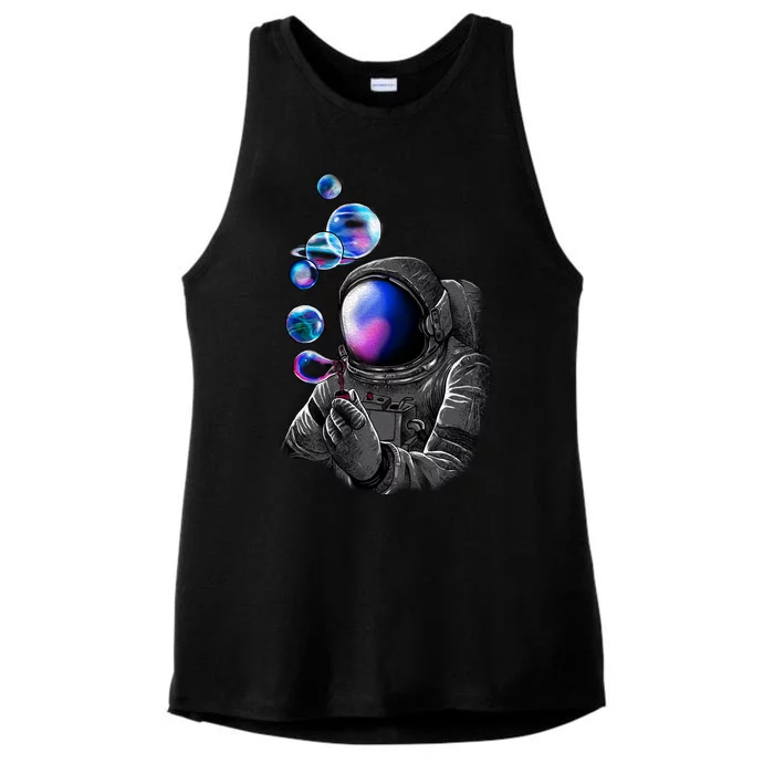 Astronaut Blowing Space Bubbles Ladies Tri-Blend Wicking Tank