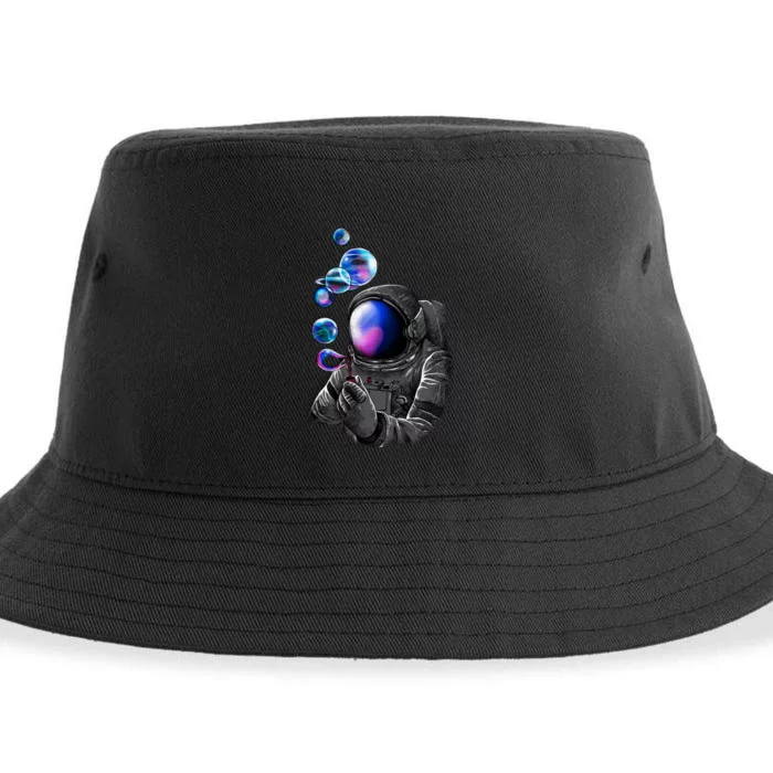 Astronaut Blowing Space Bubbles Sustainable Bucket Hat