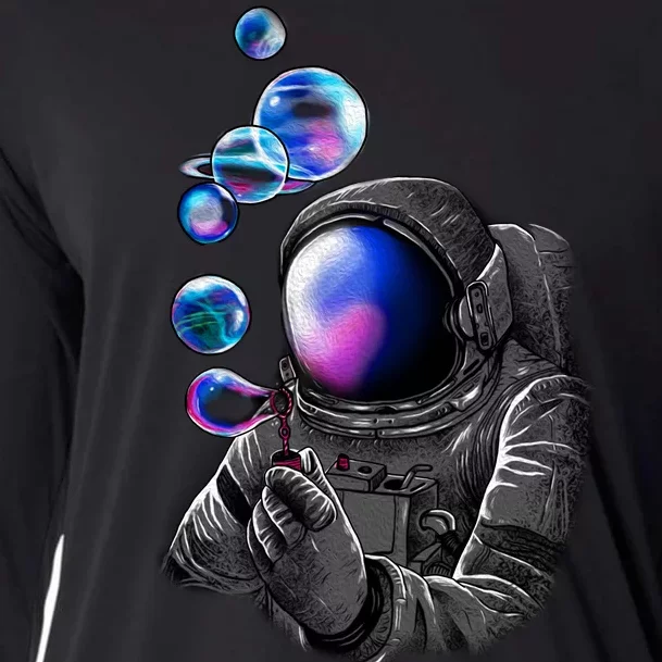 Astronaut Blowing Space Bubbles Cooling Performance Long Sleeve Crew