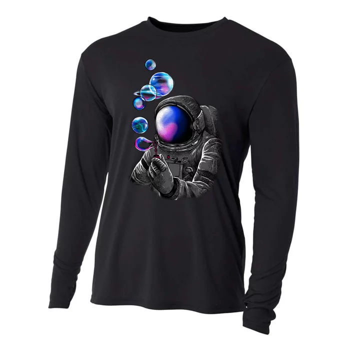 Astronaut Blowing Space Bubbles Cooling Performance Long Sleeve Crew