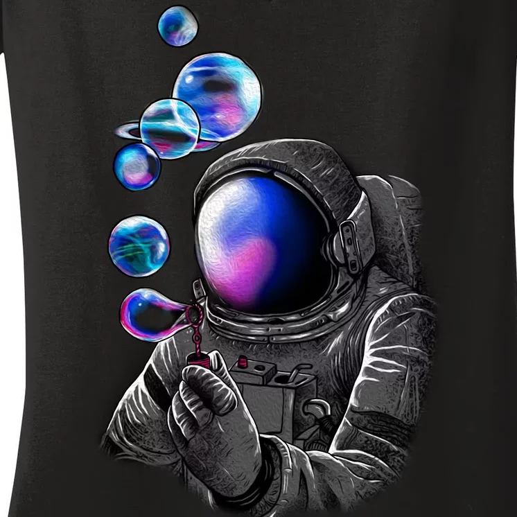 Astronaut Blowing Space Bubbles Women's V-Neck T-Shirt