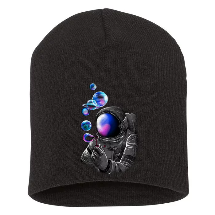 Astronaut Blowing Space Bubbles Short Acrylic Beanie