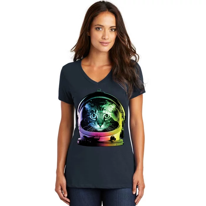 Astronaut Cat Space Helmet Women's V-Neck T-Shirt