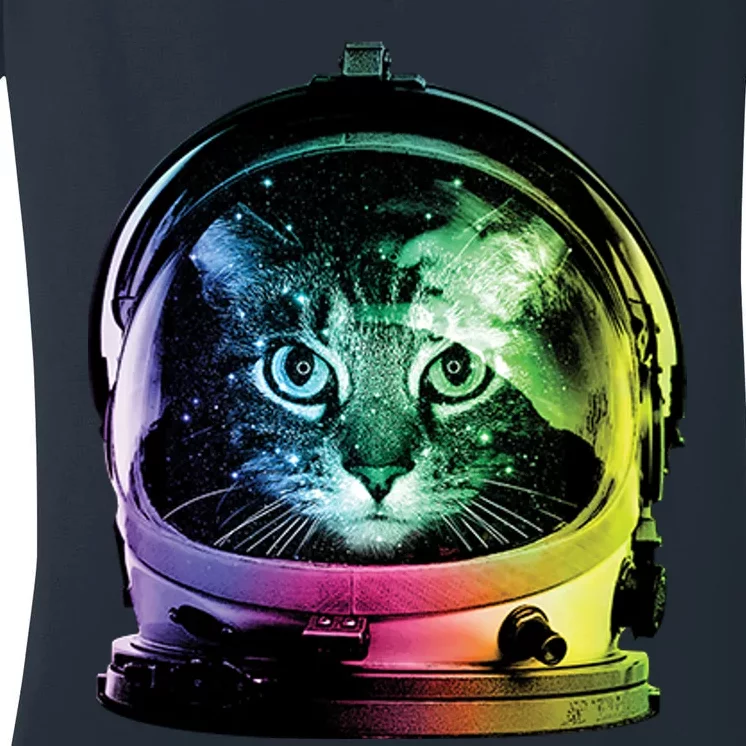 Astronaut Cat Space Helmet Women's V-Neck T-Shirt