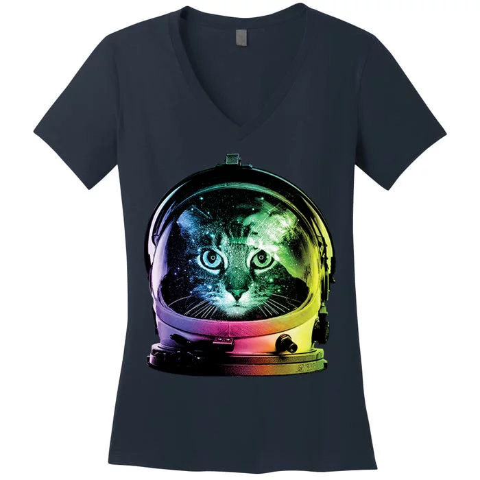 Astronaut Cat Space Helmet Women's V-Neck T-Shirt