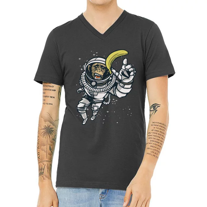 Astronaut Chimp Banana V-Neck T-Shirt