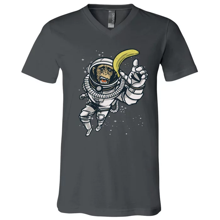 Astronaut Chimp Banana V-Neck T-Shirt