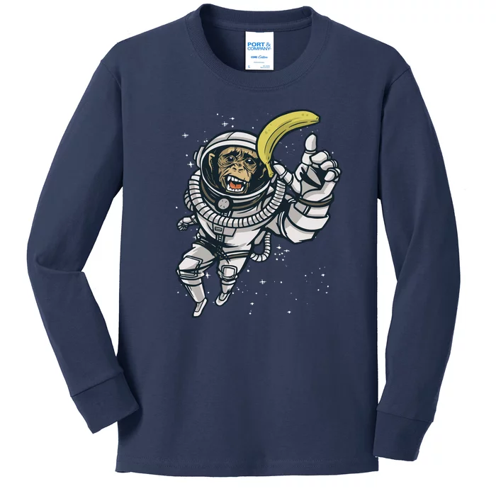 Astronaut Chimp Banana Kids Long Sleeve Shirt