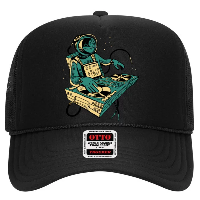 Astronaut Djing Space High Crown Mesh Trucker Hat